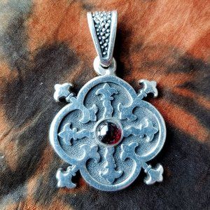 Sterling and garnet gothic pendant